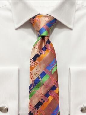 Kailong Multi-Color Abstract Woven Hand Made 100% Silk Necktie